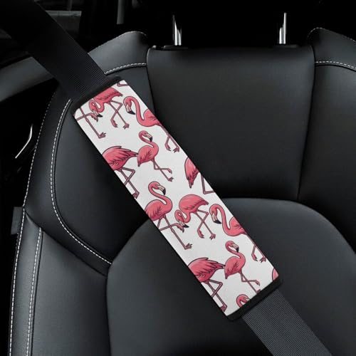 2PCS Soft Padded Car Seat Straps Shoulder Pads for Adult Use, Most Cars, Pink Flamingo Shoulder Protector, Shock Absorption - color: Pattern 720