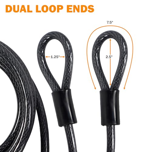 Lumintrail 12mm (1/2 inch) Heavy-Duty Security Cable, Vinyl Coated Braided Steel with Sealed Looped Ends (4', 7', 10', 15' or 30') (4-FT) - size: 4-FT