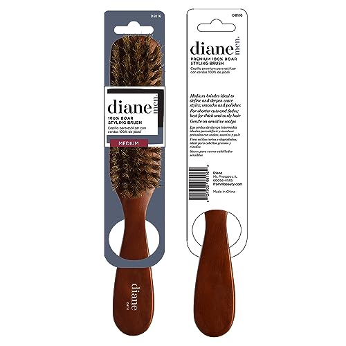 Diane Premium 100% Boar Bristle Styling Brush for Men and Barbers – Medium Bristles for Thick Coarse Hair – Use for Detangling, Smoothing, Wave Styles, Soft on Scalp, Restore Shine and Texture - style: 5 Row Styling