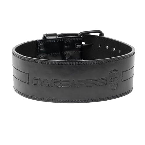 Gymreapers Weightlifting Belt 6MM Genuine Leather - Double Prong Power Belt Heavy Duty 4-Inch Wide - Strong, Stabilizing Back Support For Deadlifts, Squats Powerlifting - size: Medium
