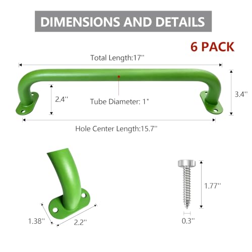 Monkey Bars Indoor Playground Handles 17inch, Heavy Duty Ceiling Grab Bars for Climbing Frames, Wall Ladders, Treehouses and Swing Set Accessories (6-Pack) - color: Green