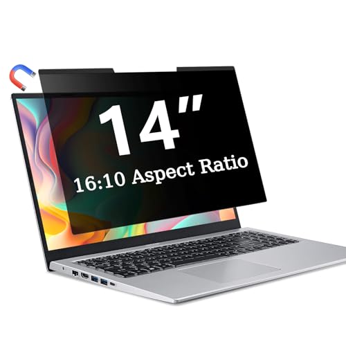 Magnetic Laptop Privacy Screen 14 Inch 16:10, Removable Privacy Filter | Compatible with Samsung HP Dell Asus Acer Sony Lenovo LG Thinkpad Toshiba, Anti Spy, Anti Glare, Blue Ray Reduction - size: 14 in 16:10 privacy screen