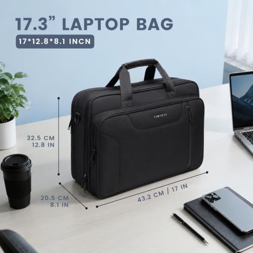 EMPSIGN Laptop Bag Briefcase for Men, 17.3 Inch Computer Case, Black | Expandable Computer Bag, Water Repellent, Shoulder Messenger Bag, Detachable Strap, Work Business Travel Office - color: Black/Black