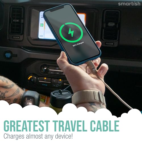 Smartish USB-C/Lightning Cable 17/16/16e/15/14 - Crown Joule - 6 Foot Universal Fast Fabric Wrapped Charging Cable w/Micro-USB - MFi Certified 13/12/SE/iPad/AirPods/Android - Pink - color: I'm Blushing, size: USB to USB-C/Lightning/Micro