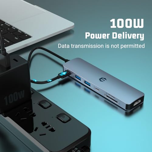 USB C HUB, 7 in 1 Hub Adapter, HDMI Output, 100W Power Delivery, USB C 3.0, Two USB 3.0 Ports, SD/TF Card Reader, Perfect for USB C Laptops Dell XPS/HP/Surface and Other Type