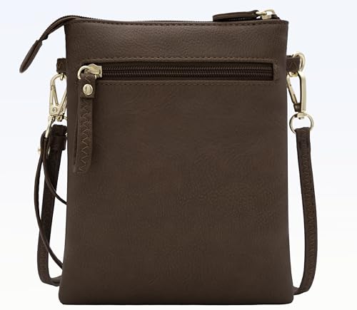 Solene Small Multi Zipper Pockets Crossbody Bag with Detachable Wristlet - color: Coffee