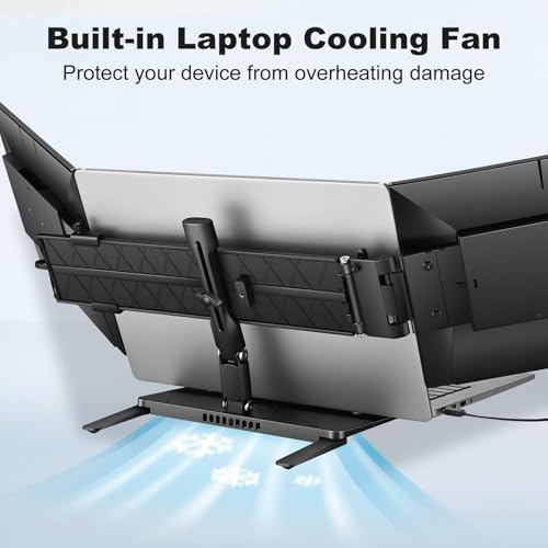 DEPGI 14" Laptop Screen Extender Built-in Cooler, 1200P FHD One Cable Connect Portable Triple Monitor, Dual Screen Monitor Fits 13"-17.3" Laptop with Stand for MacOS/Windows - style: Built-in fan
