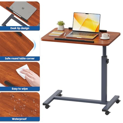 ZIWEI STAR Laptop Table Mobile Adjustable Height Portable Desk Notebook Swivel PC Computer Rolling Desk with Wheels, Laptop Stand for Couch Bedside Hospital Bed Table (Red Brown) - color: Red Brown