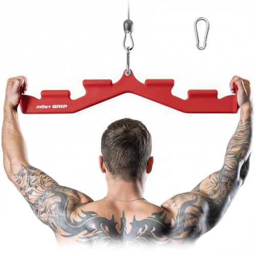 LAT Pull Down Bar with 6 Ergonomic Handles, Neutral Grip LAT Pulldown Attachments for Whole Back Training, Wide Grip LAT Pulldown Bars for Home Gym Cable - color: Red-1