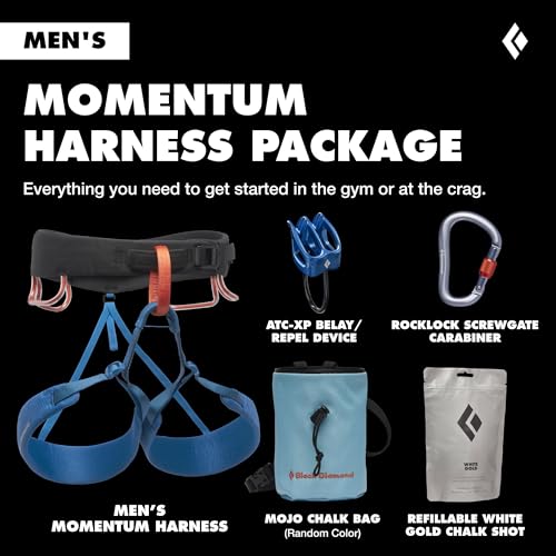 BLACK DIAMOND Men's Momentum Rock Climbing Harness, Adjustable Loops - color: Kingfisher Package 1.0, size: XXL (40-45" Waist)