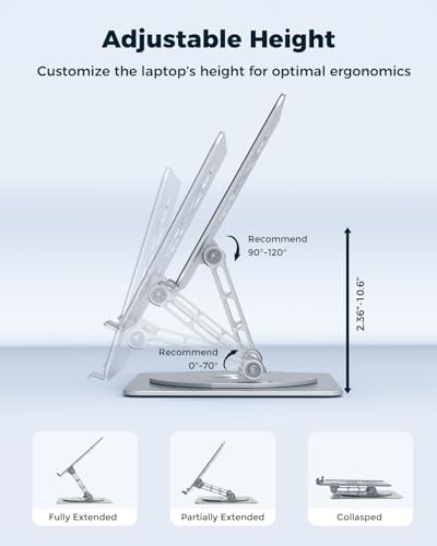 Aoviho 360° Rotating Laptop Stand for Desk | Adjustable, Foldable, Portable Aluminum Ergonomic Riser | Compatible with MacBook, Dell, HP & All Laptops 10-16 inch | Silver - color: Silver