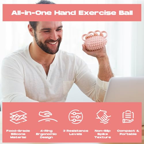 Hand Exercise Ball, Finger Therapy Ball, Grip Strengthener for Adults - Stress Relief, Massage Ball, Resistance Training for Wrist Flexibility, Hand Strengthening, Anxiety Relief - color: Pink