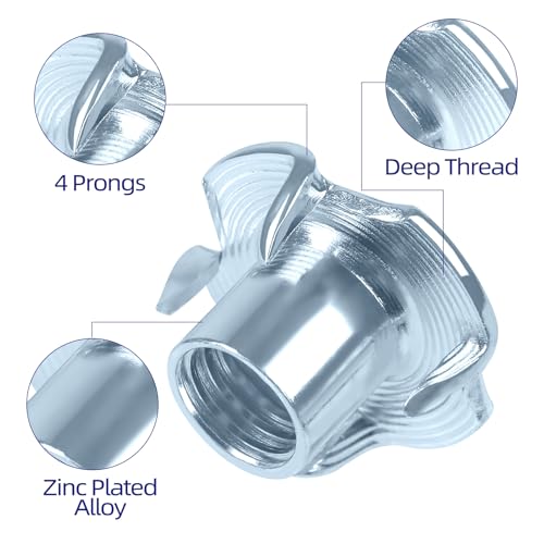 M5 T-Nuts zinc Plated Steel, 4-Pronged Tee Nut for Wood, Rock Climbing Holds, Furniture, 100 PCS - color: Zinc Coated Steel, size: M5