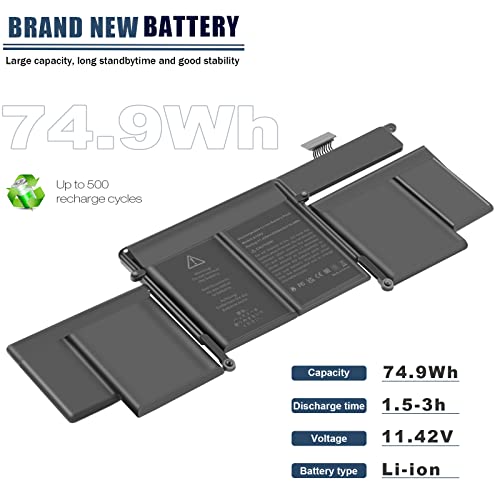 TREE.NB A1502 Battery Replacement, A1582 A1493 Battery for MacBook Pro A1502 Retina 13” A1493 (Early 2015/Mid 2014/Late 2013), High Performance 11.42V / 74.9Wh - size: ‎11.22x4.12x0.35inch A1582