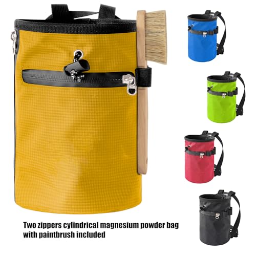 Rock Climbing Chalk Bag with Brush & Zippers Pockets Adjustable Bouldering Chalk Bag Bucket for Gym Climbing Gymnastic - color: Painted black