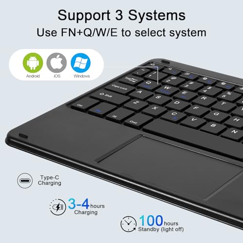 Wireless Keyboard and Mouse Combo, Rechargeable Bluetooth Keyboard with Trackpad, Wireless Mouse with 2.4 GHz USB Receiver, Compatible with iPad, Smartphone, Computer, Windows, iOS, Android - color: Black+Trackpad