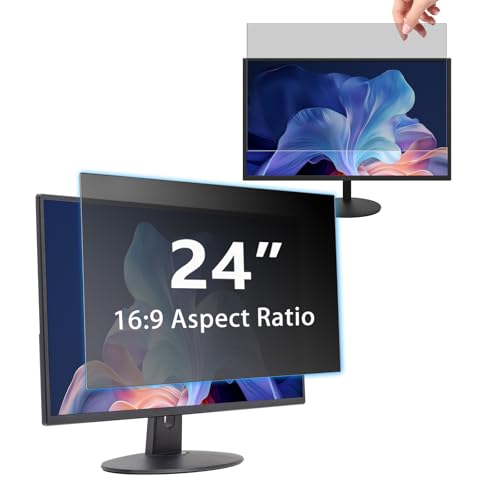 24" Privacy Screen Computer for 16:9 Aspect Ratio, 2-Sided Removable Anti-Peeping/Anti-Glare, Blue Light Block, UV Protect, Reduce Strain, Anti-Scratch, Fits 24-inch 16:9 Protector Film - size: 24inch 16:9