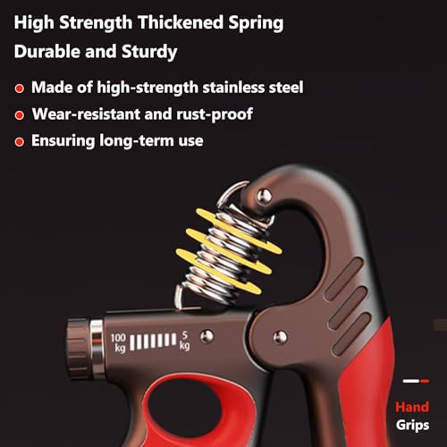 Grip Strength Trainer Forearm Strengthener 11-220 lbs Adjustable Resistance | Automatic Counting, Ergonomic Design, Ideal Device for Grip Strengthening, Arthritis Relief, Hand Physical Therapy & Rehab - color: Red