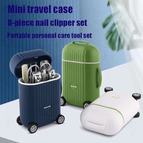 Manicure Set 8 in 1 Stainless Steel, Nail Clippers Scissors Pedicure Tools Kit - Portable Travel Grooming Kit for Men and Women with Mini Travel Box Packaging (Green) - color: Green