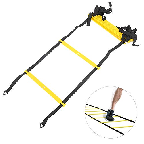 12 Rungs Agility Ladder, Training Equipment with Adjustable Rungs Spacing 43CM Fixed Design Mesh Carry Bag for Football Soccer Warm Up Exercise Speed Coordination