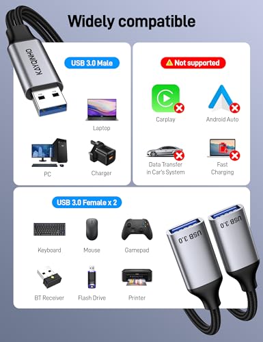 3 Pack 2 in 1 USB Splitter Cable, Portable USB 3.0 Hub for Charging, Data Transfer, Laptop, Mac, PS4, PS5, Mouse, FlashDrive, LED, Etc. - size: 3 Pack