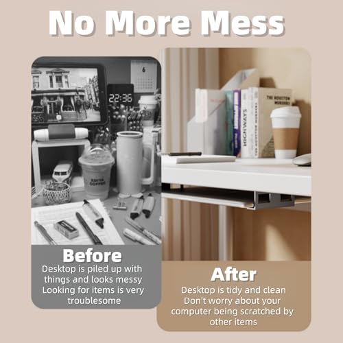 Under Desk Laptop Mount - Metal Under Desk Shelf Holder with Anti-Scratch, Laptop Wall Holder for Keyboard, Devices Thickness <1.6'' (White) - color: white