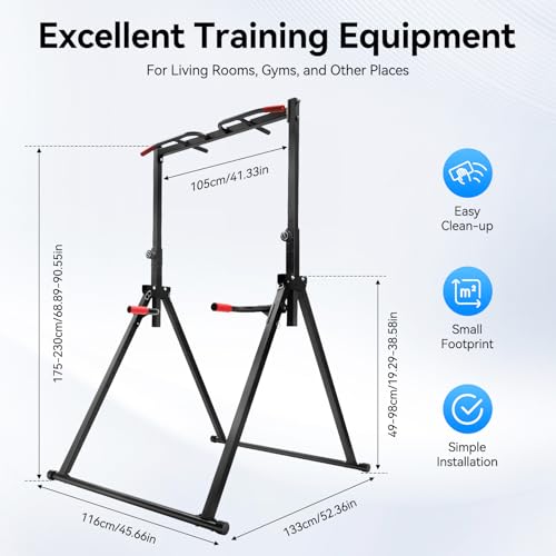 Freestanding Pull Up Bar Station for Home Gym - Adjustable Height 5.74-7.55ft, 440lbs Capacity Pull-Up Bar for Strength Training, Foldable Chin Up Equipment