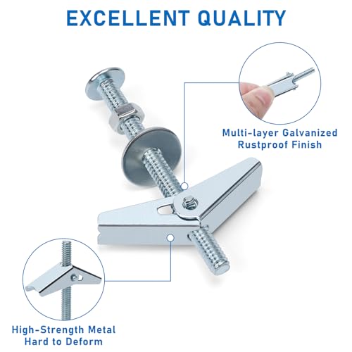 200 Pcs 1/8 Inch 50 Sets Heavy Duty Metal Drywall Anchors Kit | Toggle Bolts and Wing Nuts Set for Hanging Lamps Heavy Items, Butterfly Anchors for Ceiling, Sheetrock, Hollow Wall - size: 1/8"-200pcs(50sets)