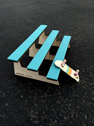 Teak Tuning x Session Wooden Fingerboard Obstacle - The Bleachers, Baltic Birch Wood with Teal Acrylic Surface, 9.75 x 6.25 x 3.5 Inches