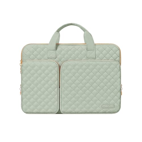 MOSISO 360 Protective Laptop Case 13.3 inch, 13-13.3 inch Laptop Sleeve | Compatible with MacBook Air/Pro 13/Pro 14,HP Dell ASUS Lenovo, Square Quilted Bag with 2 Pockets&Handle&Belt, Sage Green - color: Sage Green, size: 13.3 inch