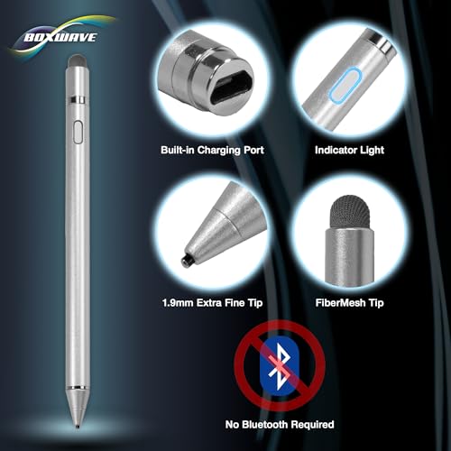 BoxWave Stylus Pen Compatible with EYY 2 in 1 Laptop Computer Model Yoga 3200U (15.6 in) - AccuPoint Active Stylus, Electronic Stylus with Ultra Fine Tip - Metallic Silver