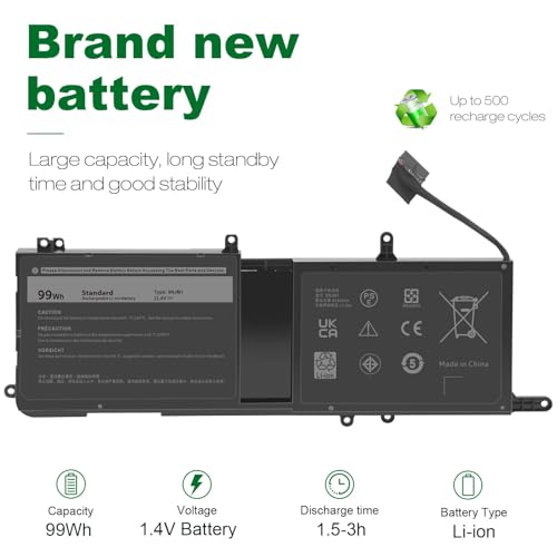 ASUNCELL 9NJM1 Laptop Battery for Dell Alienware 15 R3 R4 17 R4 R5 Series Dell P31E P69F Series ALW17C Series Notebook 0546FF 0HF250 44T2R HF250 MG2YH 0MG2YH, 11.4V 3-Cell 99Wh - size: 9NJM1 8.94 × 4.96 × 0.71 in