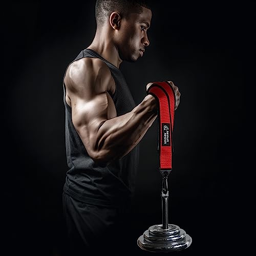 Arm Wrestling Training Strap Belt Hand Grip Arm Finger Forearm Exerciser Strengthener for Cable Machine and Free Weight - color: red with 25mm loading pin