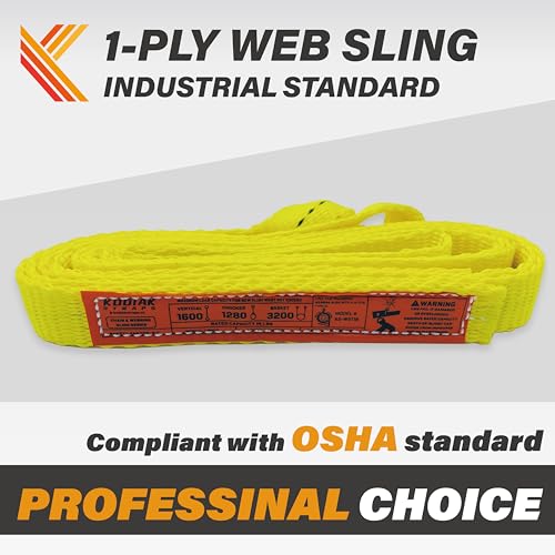 1-Ply Lifting Sling Straps 1”x 12ft - 1650lbs Vertical Capacity Heavy Duty Flat Eye Lift Sling, for Rigging Moving Towing Hoisting -2Pack - Kodiak Straps - color: 2 PACK, size: 1inch x 12ft