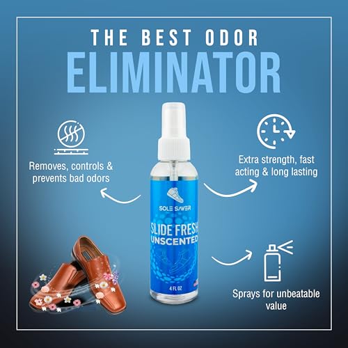 Sole Saver Slide Fresh Shoe Deodorizer Spray – Unscented Odor Eliminator for Slides, Sneakers, Boots & More – Long-Lasting, Made in USA