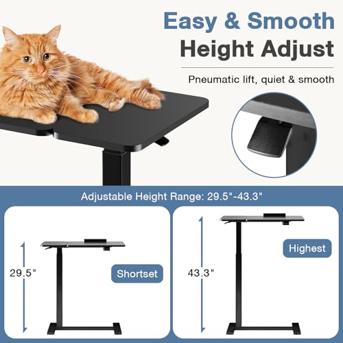 DUMOS Adjustable Bedside Overbed Table with Wheels, Black | Laptop Standing Desk with Tilting Top Height, Mobile Rolling Computer Cart for Hospital Home Bedroom Use - color: Black, size: 27.4" x 15.7" x 43.3"