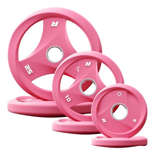 RitFit AURASPIN Olympic Grip Plates, Easy-Grip Curved Design for Home Gym | PU Coated with Curved Grip, Tri-Hole Design for Balanced Lifting, Olympic 2-Inch Bore for Home Gym