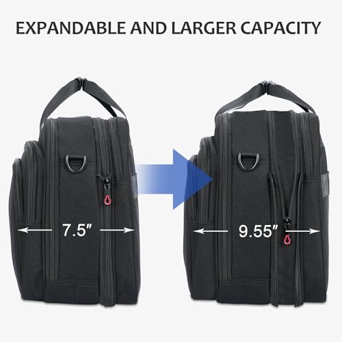 KROSER 17.3 Inch Laptop Computer Briefcase, Water-Repellent Messenger Bag | Expandable design, padded laptop compartment,shoulder strap and luggage strap for business, travel, men and women-Black/Grey - color: Black/Grey