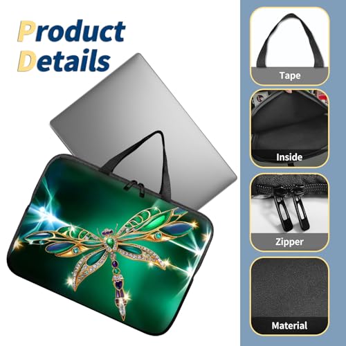 Laptop Bag 10 Inch,Resistant Shockproof Laptop Sleeve Case Protective Cover Carrying Case with Handle Compatible for HP Dell Lenovo Acer Asus Notebook Computer,Emerald Dragonfly - color: Emerald Dragonfly, size: 9-10.5 in