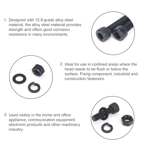 DYWISHKEY 226 Pieces M5 Black Screws, 12.9 Grade Alloy Steel M5x 6/8 /10/12 /16/20 /25mm Hex Socket Head Cap Screws Bolts Nuts Washers Assortment Kit - size: M5, style: Socket Head