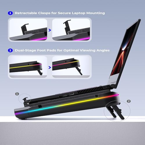Cooling Pad for HP Omen 17 16 15 15t Transcend 14 16 MAX 16 Victus 15 16 | Pavilion 14-17 inch Gaming Laptop,with Ultra Powerful Booster Turbo Fan,6 RGB Light Mode,Adjustable Speed,Touch Start