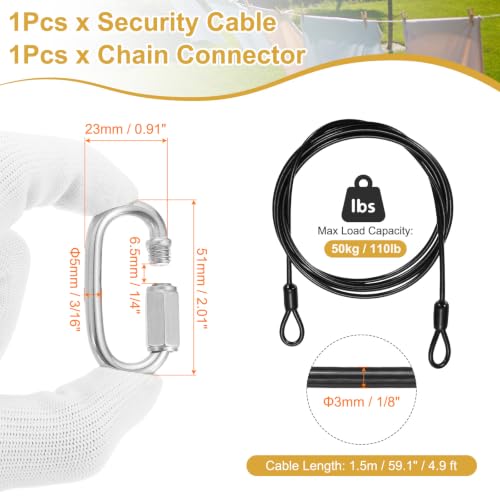 PATIKIL Security Cable Lock (1/8" Dia 4.9ft, Black) Vinyl Coated 304 Stainless Steel Double Loop Flexible Wire Rope Safety Cable with Quick Links Locking Connectors - color: Black, size: 1/8" x 4.9ft