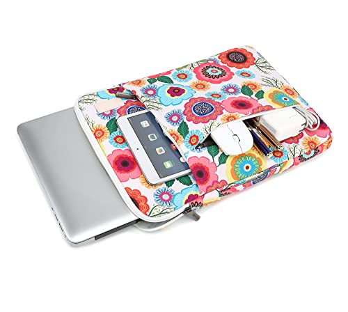 360° Protective Laptop Sleeve Case Bag Cover with Handle For iPad 12.9 inch,MacBook Pro Air 13" and 12.5 inch-13.3 inch Laptop (Flowers) - color: Flowers(3 Pockets), size: 12.5 inch-13.5 inch