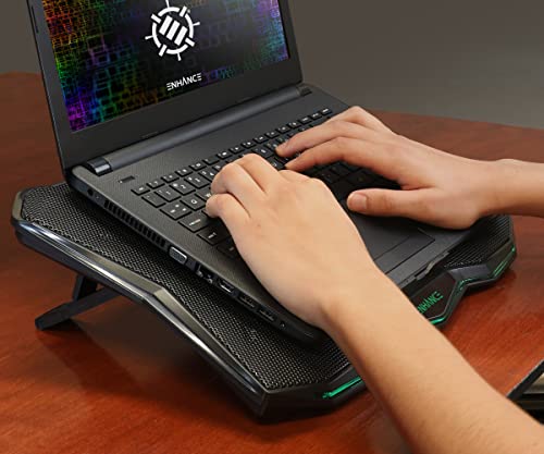 ENHANCE Cryogen 5 Gaming Laptop Cooling Pad Stand - Laptop Cooler with 7 Adjustable Height Settings & Dual USB Ports up to 17 inches - 1 Ultra Quiet High Performance LED Fan 800 RPM - Green - color: Green