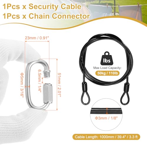 PATIKIL Security Cable Lock (1/8" Dia 3.3ft, Black) Vinyl Coated 304 Stainless Steel Double Loop Flexible Wire Rope Safety Cable with Quick Links Locking Connectors - color: Black, size: 1/8" x 3.3ft