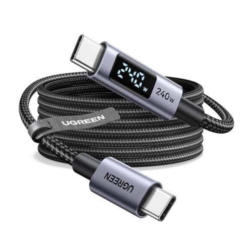 UGREEN USB C 240W Cable with Digital Display, PD 100W Fast Charging, 10FT | Compatible with MacBook Pro/Air, iPad Pro, XPS, Gaming Laptops, iPhone 17/16/15, Galaxy S26/S25, Pixel & More. Nylon Braided. - size: 10FT
