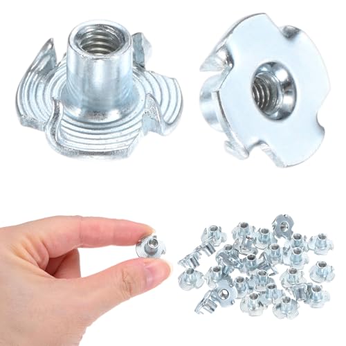 M METERXITY 100-Pack M4x8mm T-nut, 4-Pronged Tee Nut Threaded Insert | Carbon Steel, for Wood, Rock Climbing Holds, Furniture, Corrosion Resistant Fasteners - size: M4x8mm
