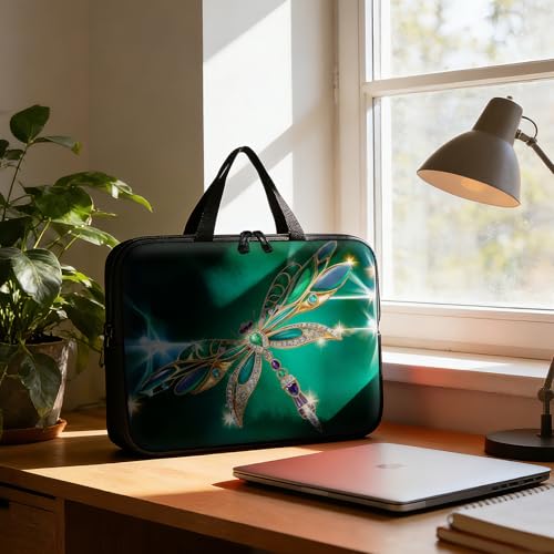 Laptop Bag 13 Inch,Resistant Shockproof Laptop Sleeve Case Protective Cover Carrying Case with Handle Compatible for HP Dell Lenovo Acer Asus Notebook Computer,Emerald Dragonfly - color: Emerald Dragonfly, size: 13-13.3 in