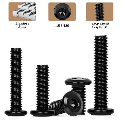 Matuja 1/4-20 x 2 Flat Head Hex Socket Bolts Screws,304 Stainless Steel,Black Oxide Finish,Fully Threaded Bright Furniture with Hex Key(20 Pcs) - size: 1/4-20 x 2"