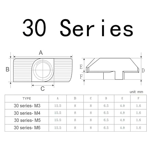 30 Pcs 3030 Series M5 T Nuts, T Slot Nut Hammer Head Fastener Nut, Nickel Plated Carbon Steel Nut for European Aluminum Profile,Drop in T Slot Nuts Assortment Kit(30-M5) - size: 30-M5(30 Pcs）